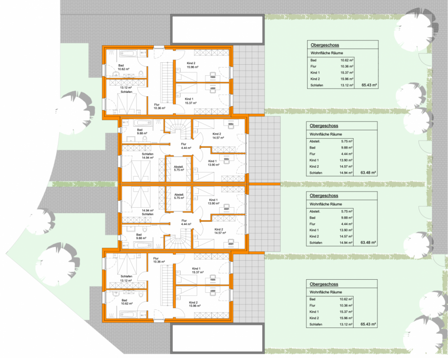 Grundriss OG Reihenmittelhaus Kleve